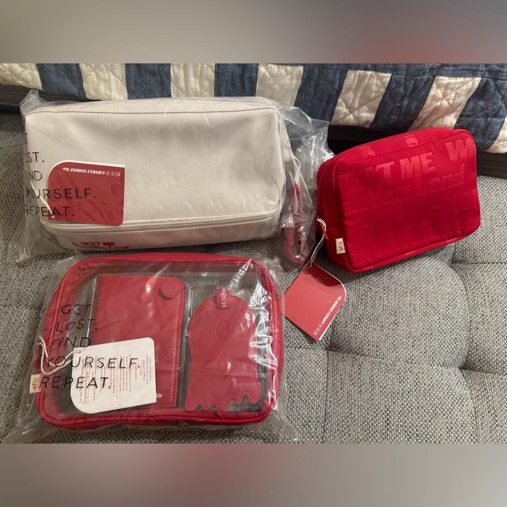 NWT Beis lonely ghost bundle - Dopp kit, belt bag, luggage tag and passport set
